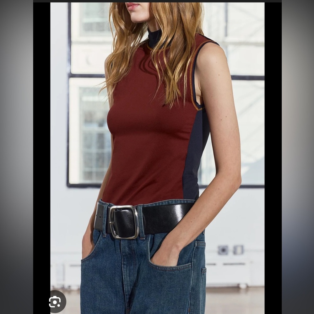 Zara Contrast Topstitched Top
